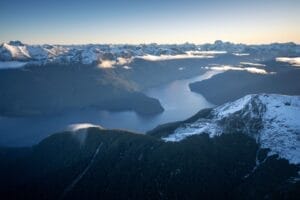 Layers of mountain mixed with clouds.