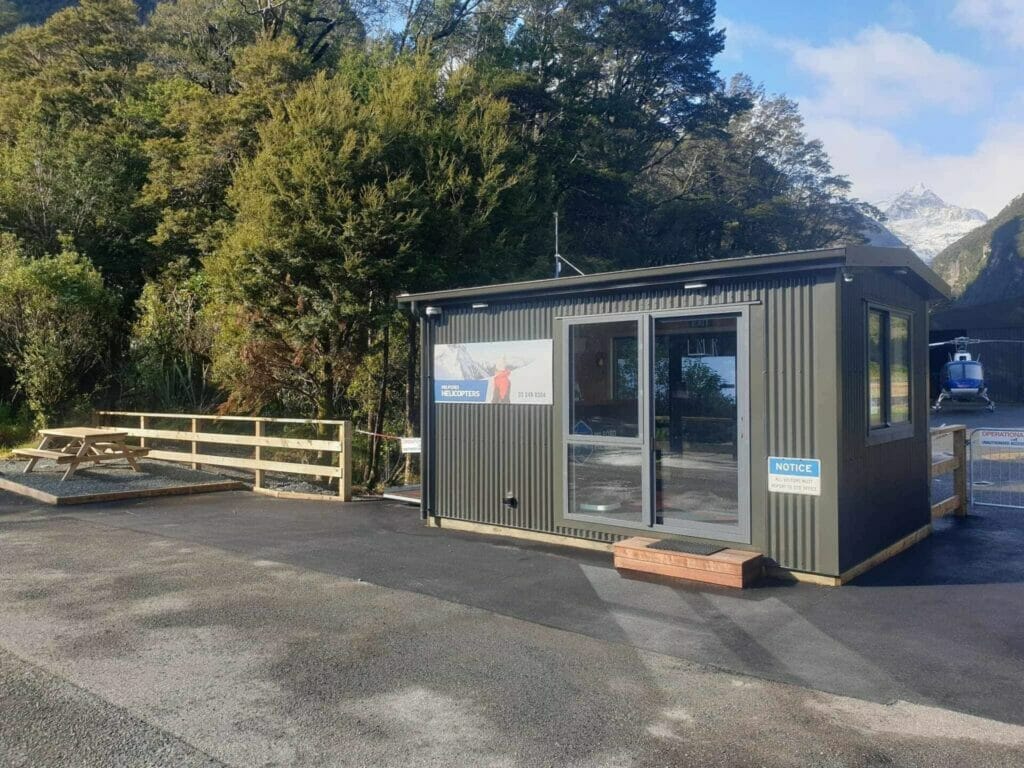 The welcoming office of Milford Helicopters